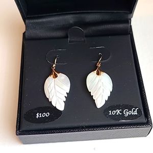 10K Gold White Feather earrings